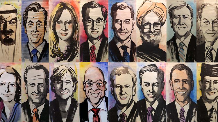 Die G20-Führer gemalt vom koreanischen Künstler Sion Khan. Das Gemälde (hier ein Ausschnitt) hängt in der Gwangju City Hall in Seoul. Zweiter unten rechts: Barack Obama.