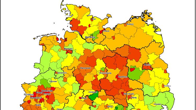 Nord-Südgefälle: Anteil der Überschuldeten an der Bevölkerung. 