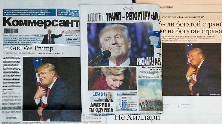 Titelseiten russischer Blätter zur Wahl Trumps.
