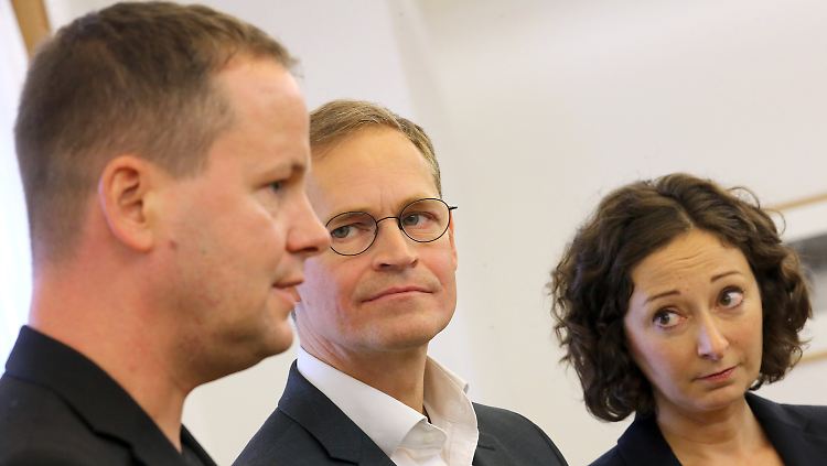 Beginn einer komplizierten Freundschaft: Berlins neues Dreigestirn mit Linken-Landeschef Lederer, SPD-Bürgermeister Müller und Gründen Fraktionschefin Pop. 