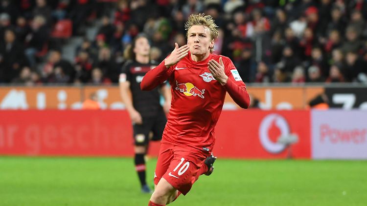 Leipzigs Emil Forsberg nach seinem Tor zum 2:2.