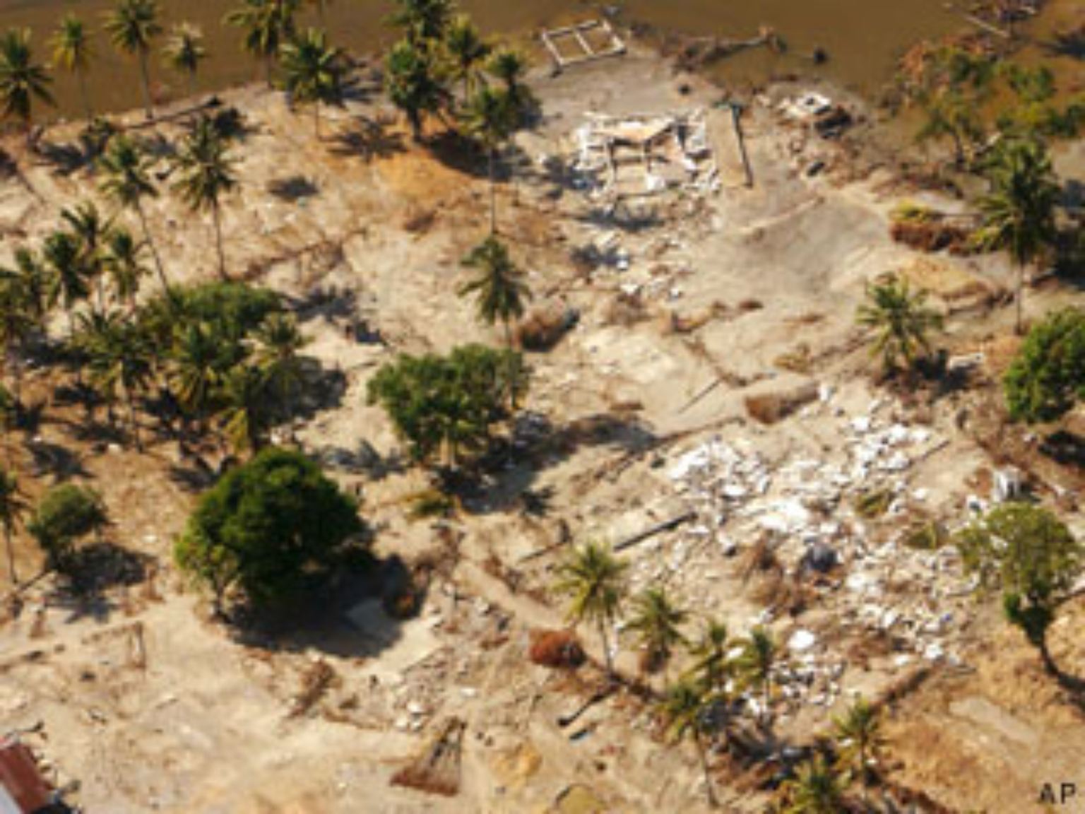 Erst aus der Luft wird das Ausmaß der Tsunami-Tragödie in Asien deutlich. Flächendeckende Verwüstungen und Zerstörungen - wie hier in West-Sumatra nahe Banda Aceh.