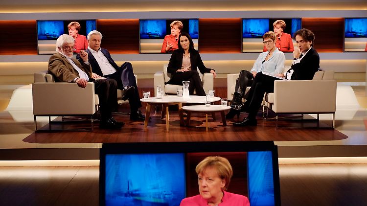 Anne Wills Gäste, von links nach rechts: Hans-Joachim Maaz, Klaus Wowereit, Annegret Kramp-Karrenbauer und Giovanni di Lorenzo