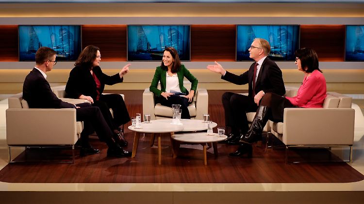 Wills Gäste, von links nach rechts: Carsten Linnemann, Andrea Nahles, Dietmar Bartsch und Elisabeth Niejahr