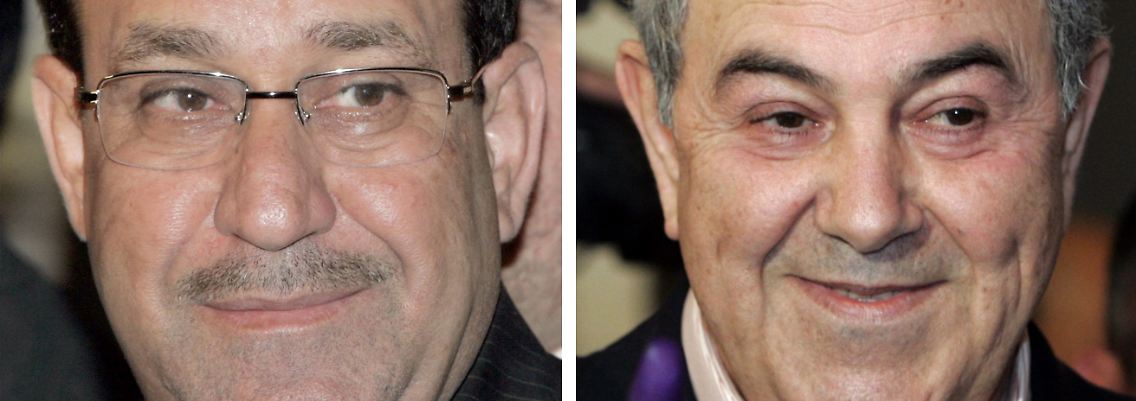 Iraks Regierungschef Nuri al-Maliki (l) und Ijad Allawi, der Führer der Al-Irakija-Liste.