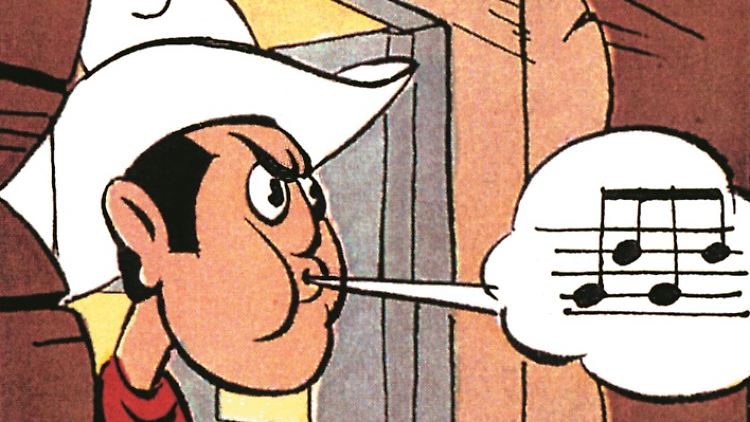 Das rote Halstuch hat Lucky Luke 1946 schon - aber ansonsten sieht er in dieser Version sehr ungewohnt aus.