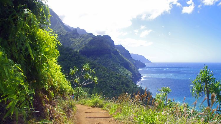 Wander-Highlight auf Hawaii: Die ersten zwei Meilen auf dem Kalalau Trail entlang der Na Pali Coast.