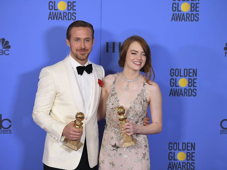 Ryan Gosling und Emma Stone bei der Verleihung der Golden Globe Awards am Sonntag.