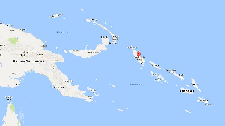 Das Epizentrum lag etwa 40 Kilometer westlich von der Stadt Panguna (markiert).