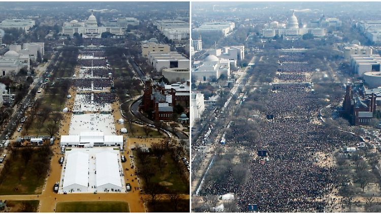 Luftbilder zeigen, dass Obamas Vereidigung 2009 deutlich besser besucht war.