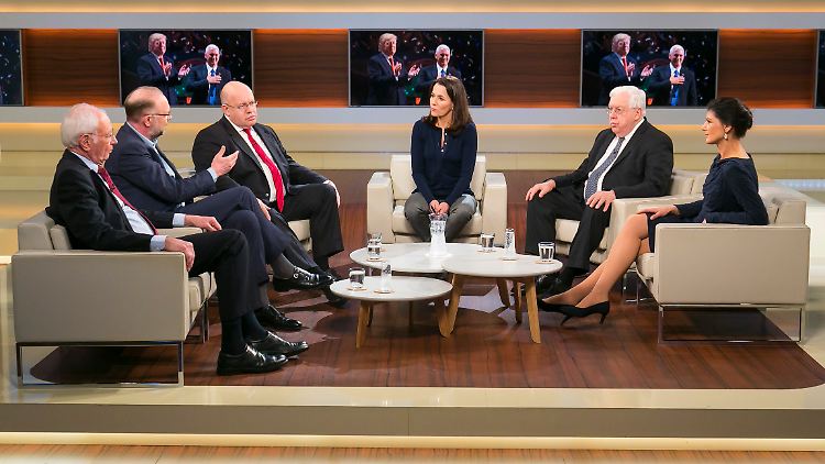 Wills Gäste, von links nach rechts: Klaus Scharioth, Bernd Ulrich, Peter Altmaier, John Kornblum und Sahra Wagenknecht.