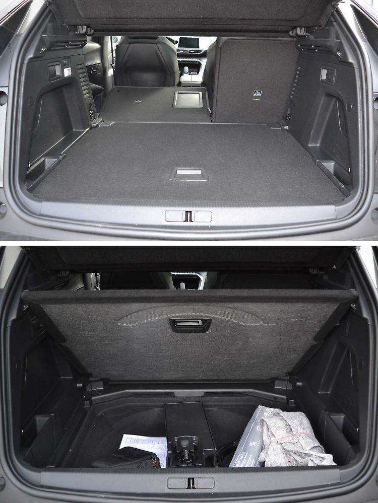 Ohne Reserverad bekommt der Kofferraum zwei Etagen. Wobei sich im unteren Bereich des Peugeot 3008 GT auch zwei kleine Koffer verstauen lassen.