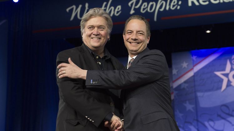 Klares Signal: Die rechten Revoluzzer und das konservative Establishment gehören jetzt zusammen. Bannon (l.) und Priebus auf der "Conservative Political Action Conference".