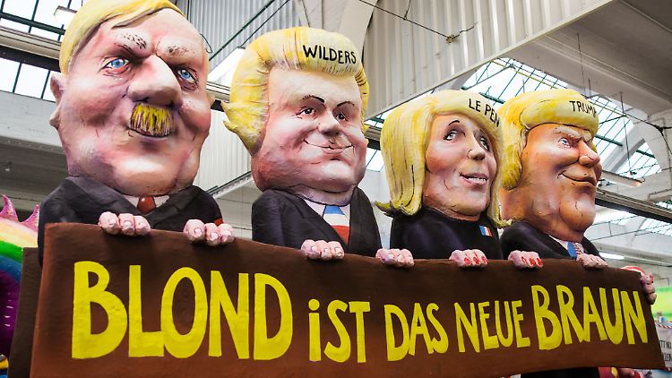 Hitler und die aktuellen Populisten: Wilders, Le Pen und Trump in einer Reihe.