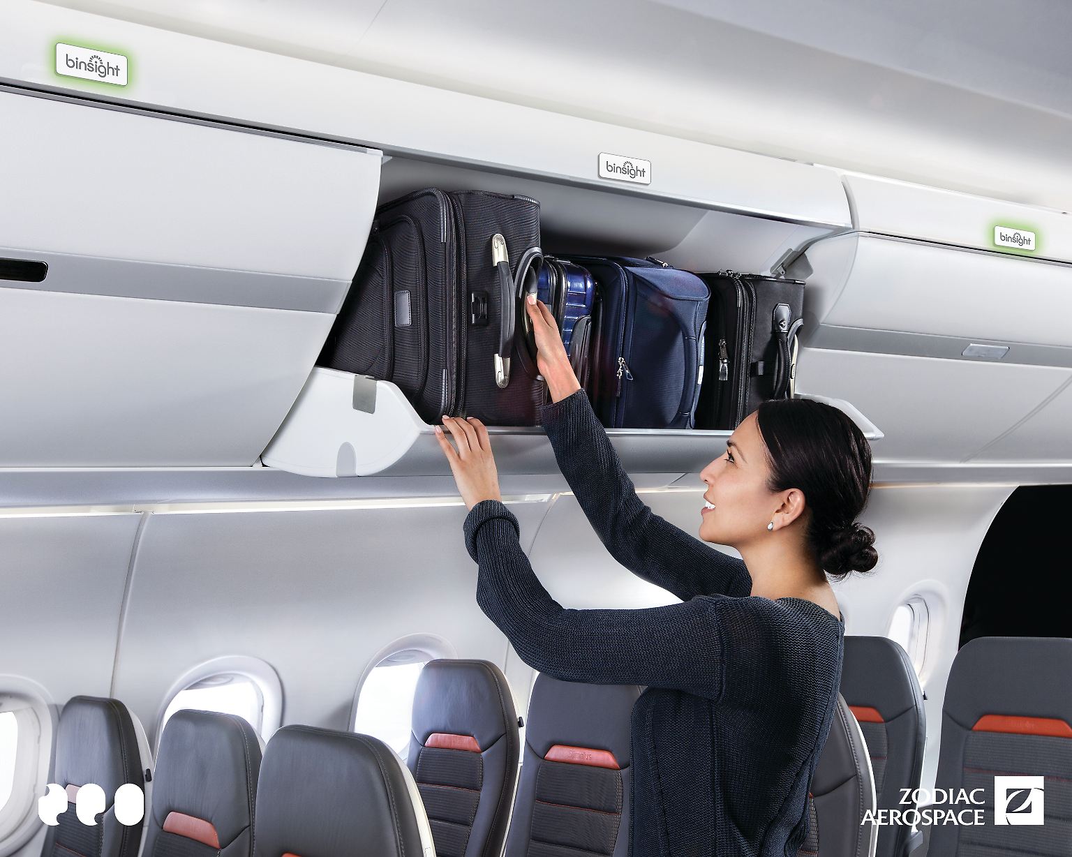 Wie wäre es mit einem "Parkleitsystem" für volle und leere Handgepäckfächer? Zodiac Aerospace hat diese Idee.