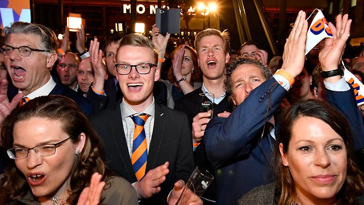 Bei der Wahlparty von Rutte war die Stimmung ausgelassen.