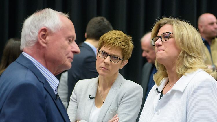 Oskar Lafontaine (l., Linke), Annegret Kramp-Karrenbauer (M., CDU) und Anke Rehlinger (SPD).