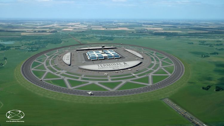 Vom Flächenbedarf her beansprucht der runde Flughafen nur ein Drittel eines herkömmlichen.