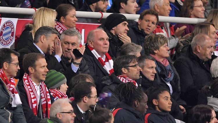 Ein Foto, das die Spekulationen beflügelt: Oben der Hoffenheimer Julian Nagelsmann, eine Reihe darunter die Bayern Uli Hoeneß und Carlo Ancelotti.