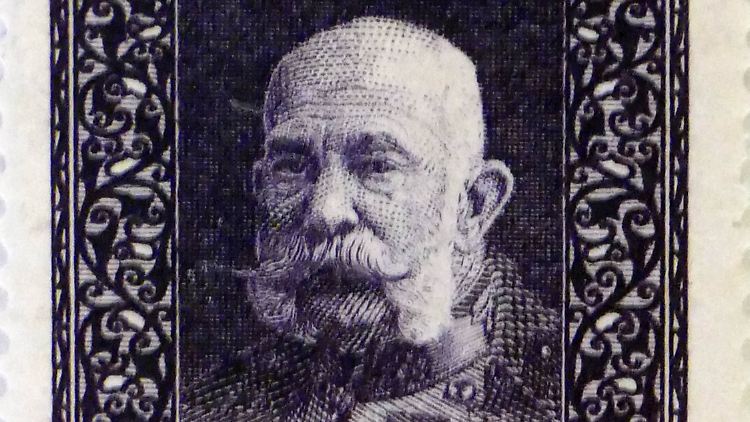 Der Kopf von Franz Joseph I. auf einer österreichisch-ungarischen Briefmarke.