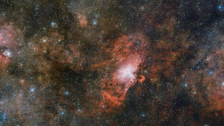 Von links nach rechts: der Omeganebel, der Adlernebel und Sharpless 2-54.