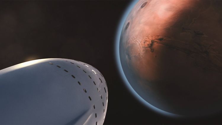 Elon Musk, der in "Mars" mehrfach zu Wort kommt, will mit einer Kombination aus Rakete und Raumschiff mindestens 100 Passagiere zum Roten Planeten bringen. 