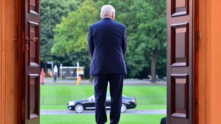 Bundespräsident Frank-Walter Steinmeier blickt aus dem Schloss Bellevue.