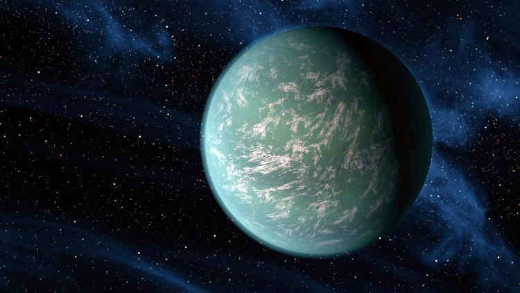 Kepler-22b in einer Grafik: Er war der erste bestätigte Exoplanet der Kepler-Mission, der sich in der habitablen Zone um seinen Stern bewegt. Das war 2011.