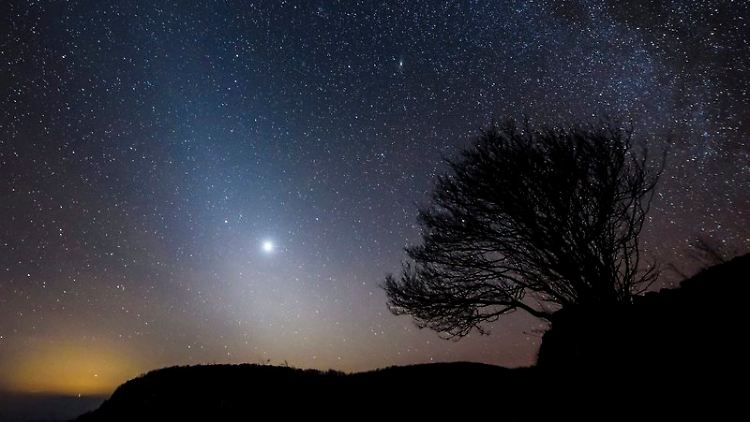 Das Zodiakallicht, die Venus und die Milchstraße erstrahlen in Felsotarkany (Ungarn) am Himmel. (Aufnahme vom 16. Februar 2017)