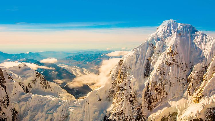 Der Gipfel des 6190 Meter hohen Denali in Alaska. Er ist der höchste Berg Nordamerikas.