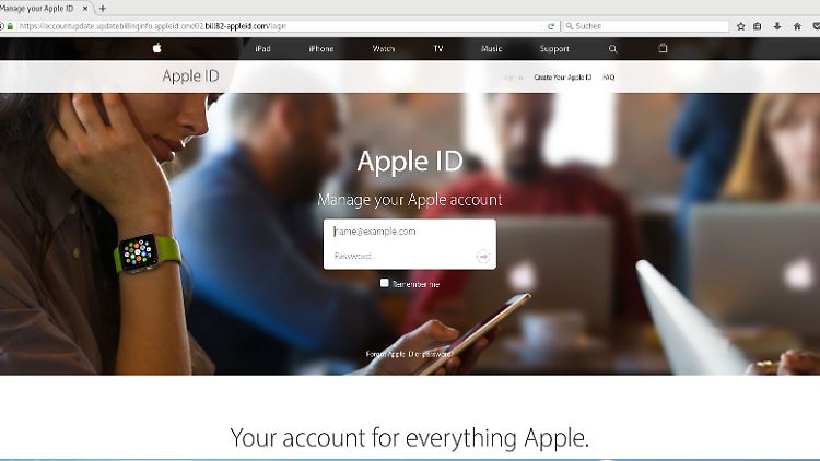 Die gefälschte Webseite zum Managen der Apple-ID sieht täuschend echt aus.