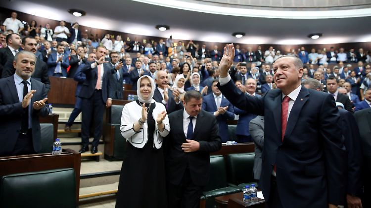 Jubel im Parlament: Parteichef Erdogan redet vor den Abgeordneten der AKP.