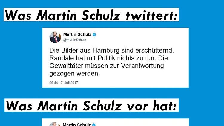 Klar erkennbar? Nur das kleine graue Twitterhandle "@therealMartinSchulz" Unterscheidet das Original von der Nachdichtung. 