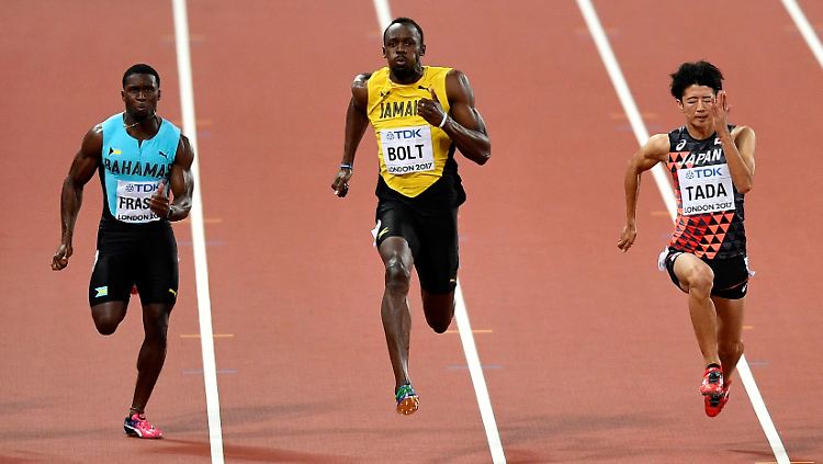 Bolt gewinnt seinen Vorlauf - wie üblich auch ohne vollen Einsatz.