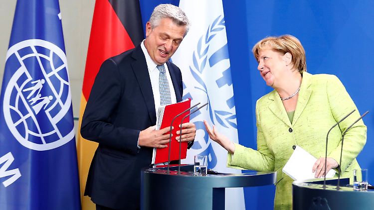 Angela Merkel und der Hochkommissar der Vereinten Nationen für Flüchtlinge, Filippo Grandi.