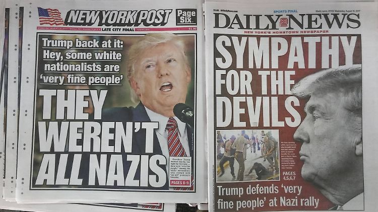 Die Schlagzeilen sind Donald Trump nach seinen Aussagen zu Charlottesville sicher: "Es waren nicht alles Nazis" und "Sympathie für die Teufel" lauten diese beiden.