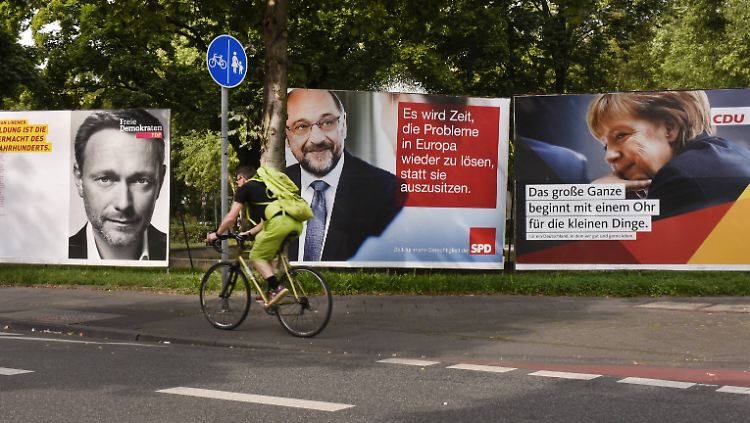 Lindner, Merkel und Schulz: die beliebtesten der insgesamt neun Spitzenkandidaten der sechs Parteien, die dem neuen Bundestag voraussichtlich angehören werden. 
