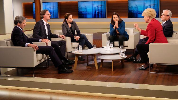 Anne Wills Gäste, von links nach rechts: Frank Richter, Bernhard Pörksen, Thea Dorn, Gesine Schwan, Theo Waigel