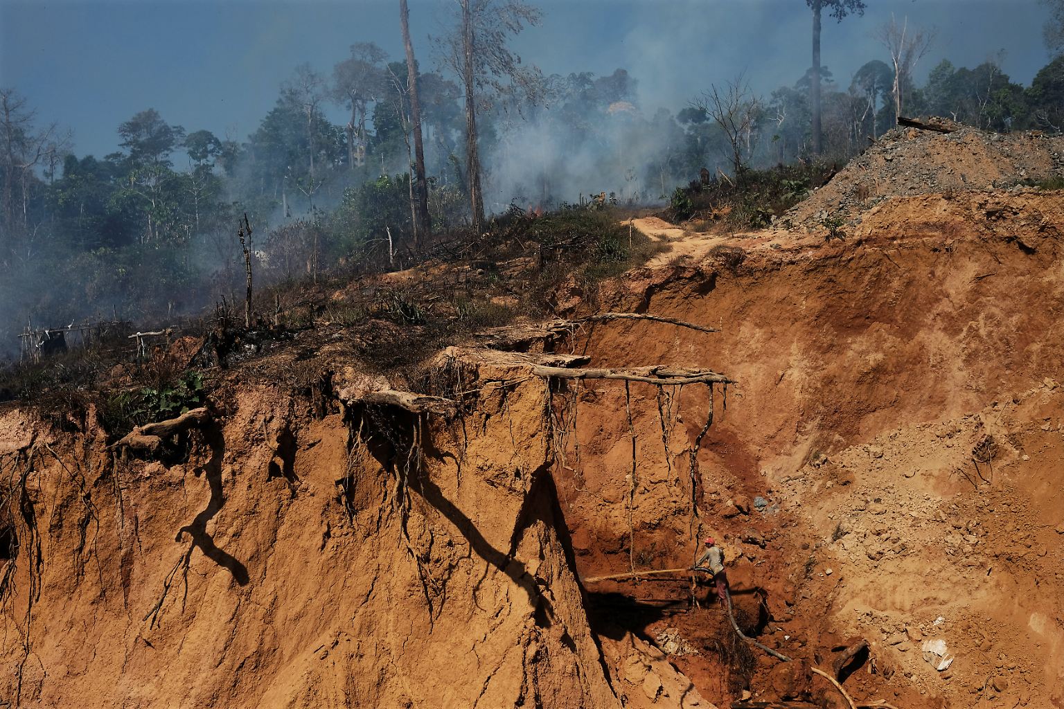 Tief sind die Gräben, die die Goldgräber am Rande des Amazonas in die Erde geschlagen haben. 