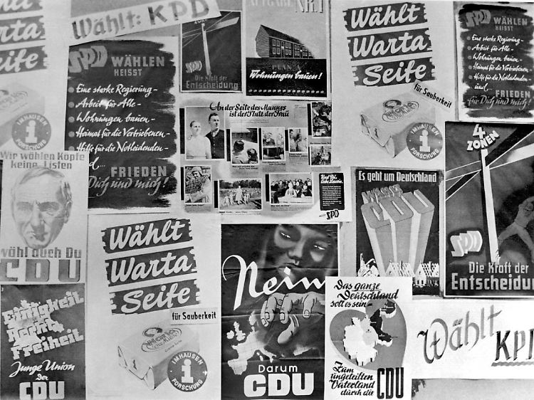 "Wählt Warta-Seife für Sauberkeit" ist 1949 nicht der Wahlslogan einer "Saubermann-Partei", sondern die Werbeidee eines findigen Seifenherstellers, der in Düsseldorf die Plakate mit der Werbung für sein Produkt zwischen die Wahlplakate der Parteien kleben ließ.