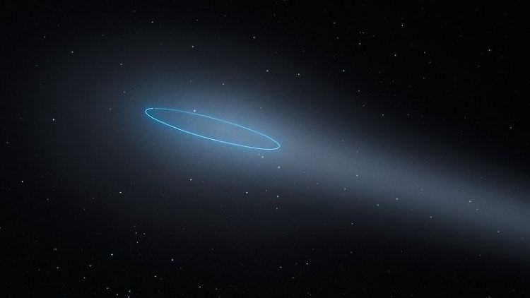 Computergrafik von Doppel-Asteroid 288P im Asteroidengürtel zwischen Mars und Jupiter.