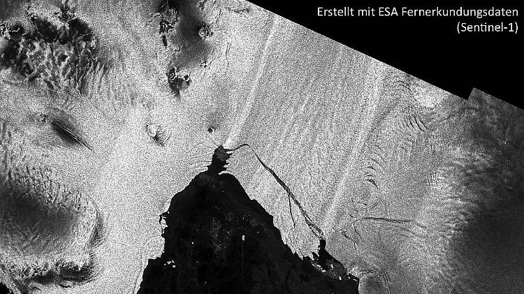 Die Aufnahme des ESA-Satelliten Sentinel-1 vom 2. September 2017 zeigt den neuen Eisberg B44.