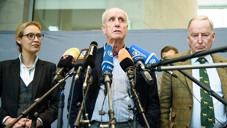 Albrecht Glaser mit den AfD-Fraktionschefs Alexander Gauland und Alice Weidel.