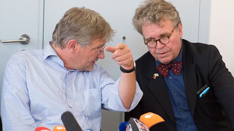 Der Zusammenhalt von damals ist verschwunden: Parteichef Meuthen und Fiechtner verkünden die Abspaltung von der AfD-Fraktion wegen der Personalie Gedeon.