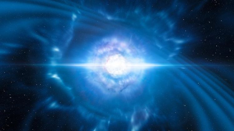 Eine Kilonova: zwei Neutronensterne verschmelzen und explodieren. Astronomen konnten jetzt ein solches Ereignis beobachten. Gravitationswellen brachten sie auf die Spur.
