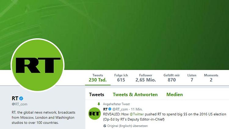 Das US-Justizministerium macht Druck auf den Fernsehsender RT.