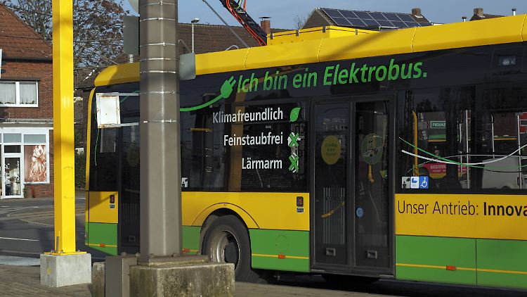 Ein Elektrobus an einer Ladestation in Oberhausen: Stammt die Energie von Sonne und Wind, kann das zur Senkung von CO2-Emissionen weit vor den Toren der Stadt beitragen.
