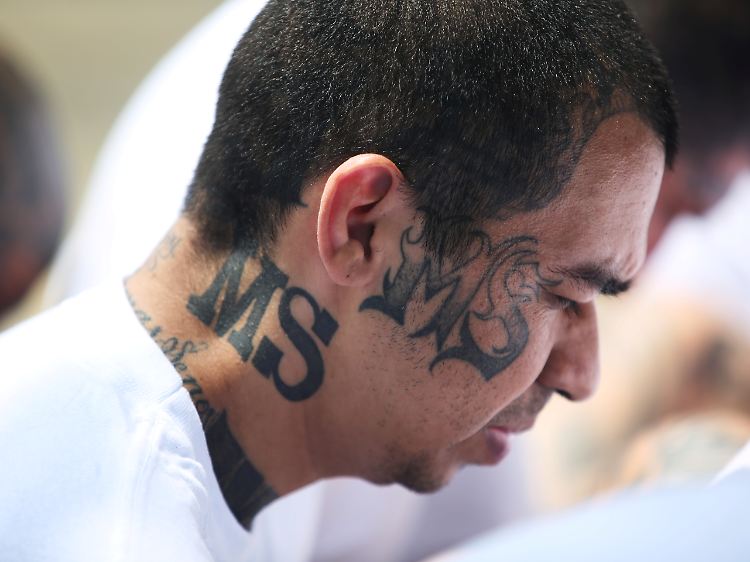 Die berüchtigte Bande Mara Salvatrucha wurde in den achtziger Jahren in Los Angeles von jungen Einwanderern aus El Salvador gegründet. Auch in dem zentralamerikanischen Land hat sie noch zahlreiche Mitglieder, wie diesen im Juni festgenommenen Mann.
