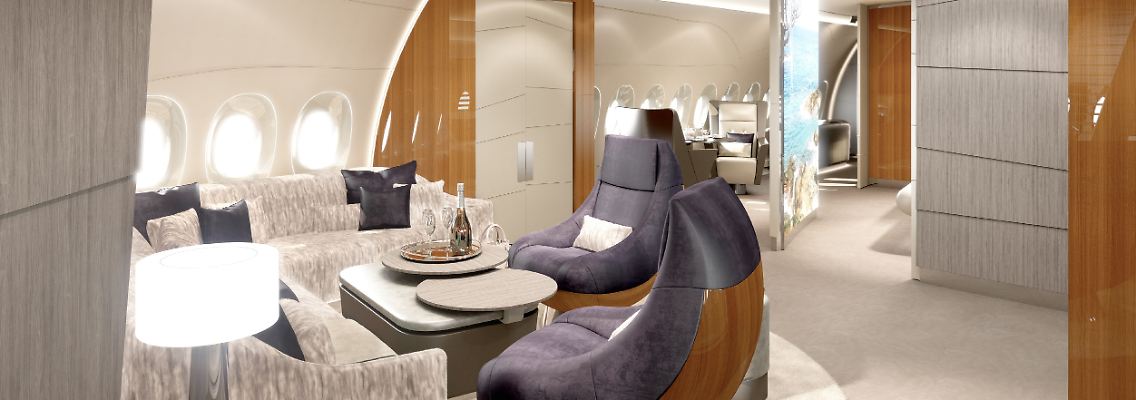 So lässt es sich fliegen: Innenausstattung einer VIP-Kabine in einem A350 der Lufthansa.