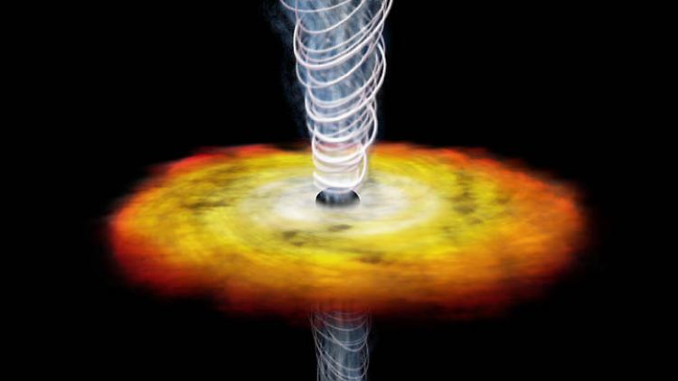 So kann man sich einen Quasar vorstellen: ein Schwarzes Loch, das von einer stark leuchtenden Scheibe umgeben ist.